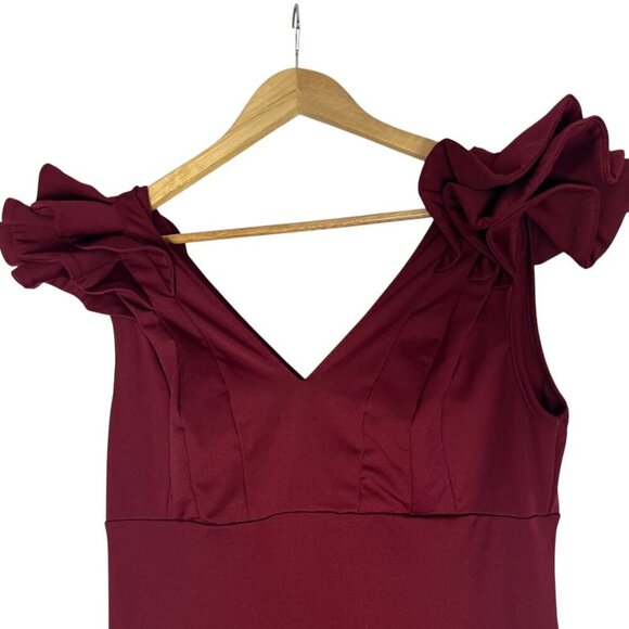 Amazon Women's L Ruffled Cap Sleeve Maxi Dress Maroon Red Maxi‎ Eveningwear - Picture 2 of 7